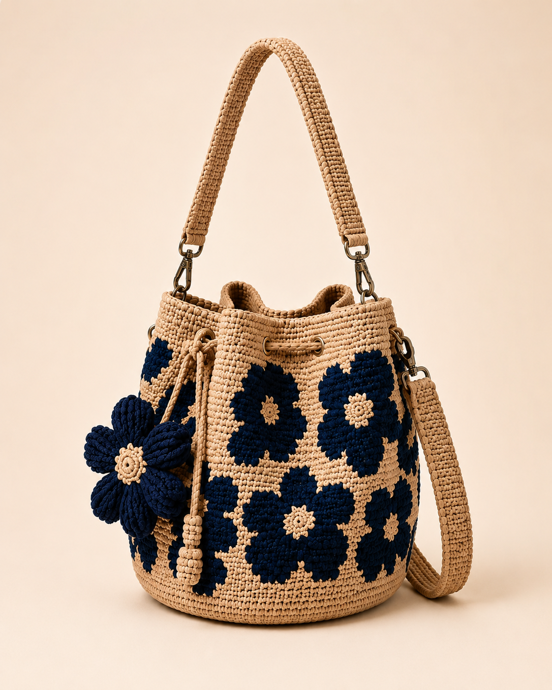 Hand-Crocheted Flower Bucket Bag