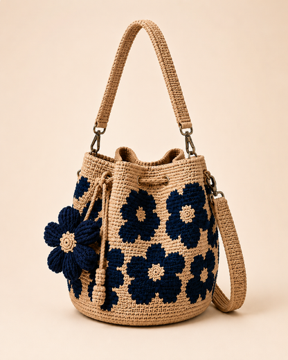 Hand-Crocheted Flower Bucket Bag