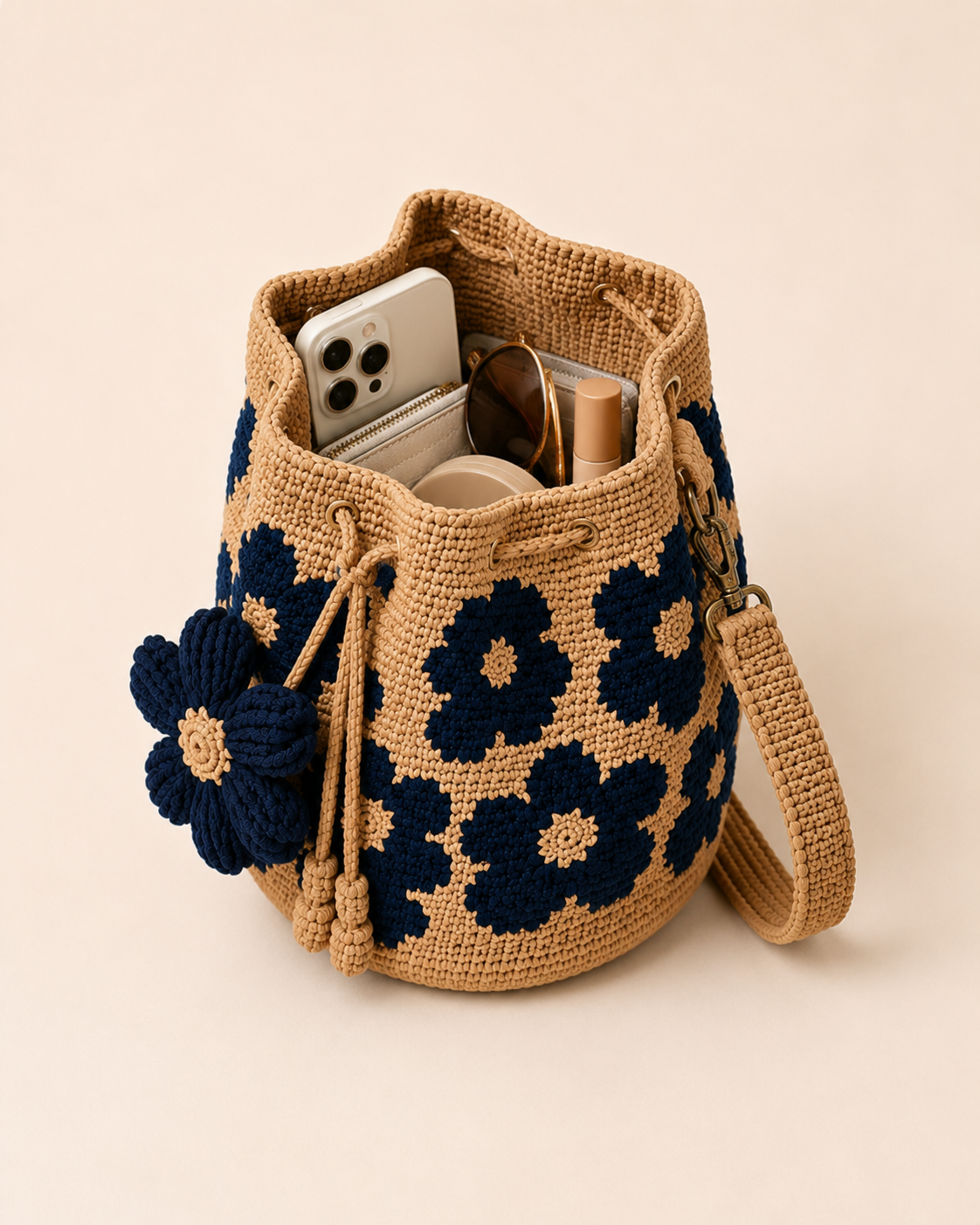 Hand-Crocheted Flower Bucket Bag