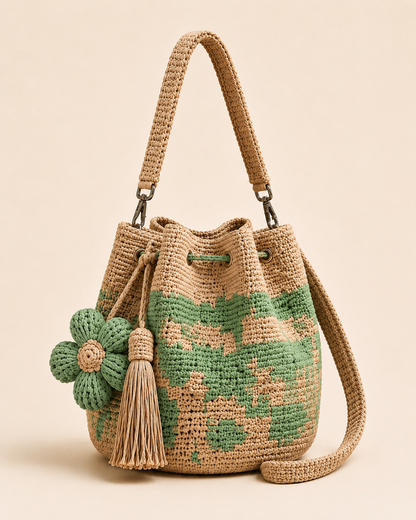 Hand-Crocheted Flower Bucket Bag