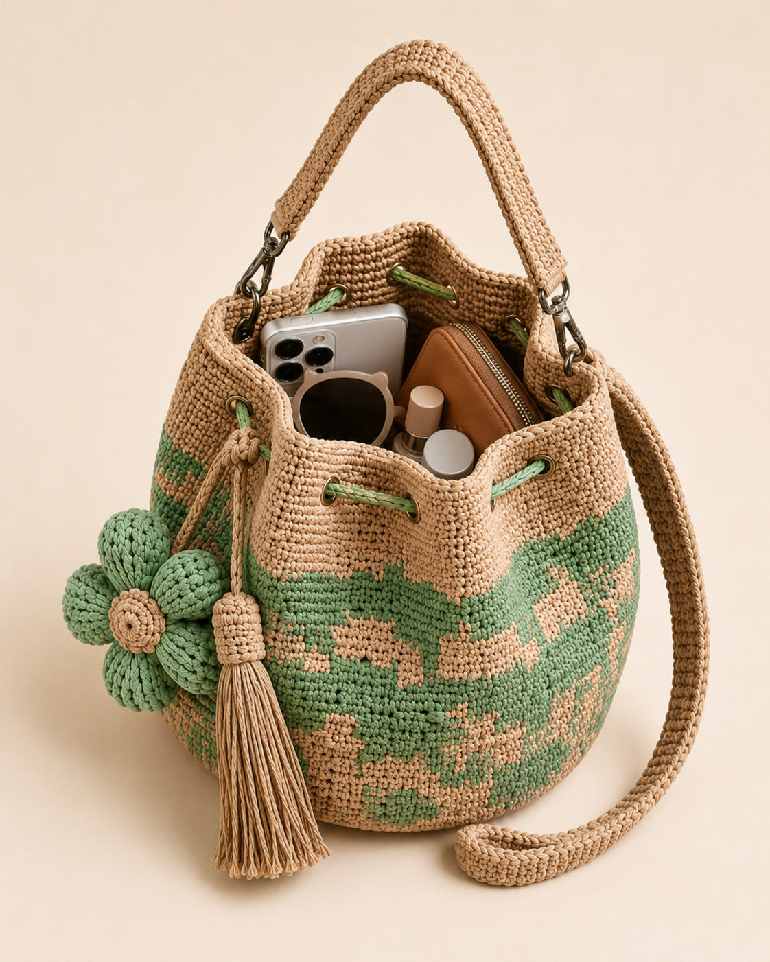 Hand-Crocheted Flower Bucket Bag