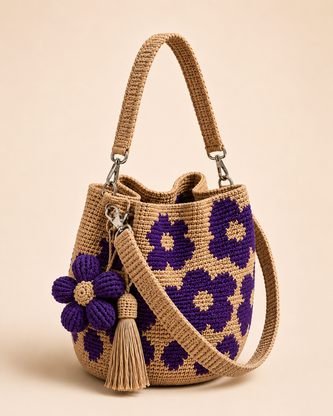Hand-Crocheted Flower Bucket Bag