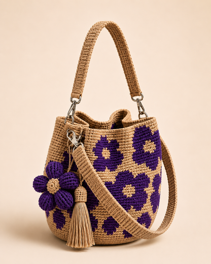 Hand-Crocheted Flower Bucket Bag