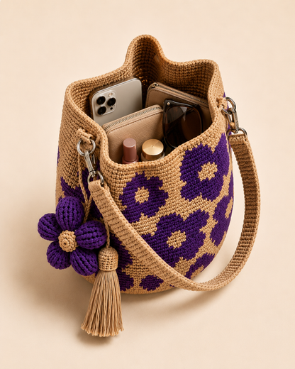 Hand-Crocheted Flower Bucket Bag