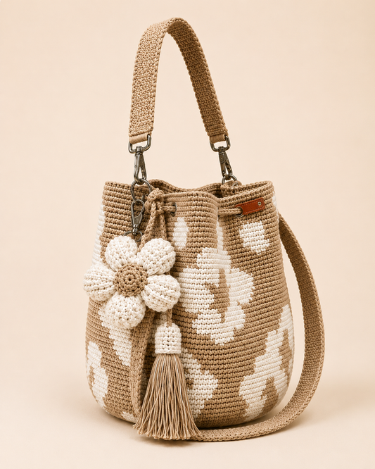 Hand-Crocheted Flower Bucket Bag