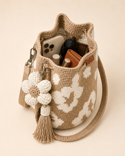 Hand-Crocheted Flower Bucket Bag