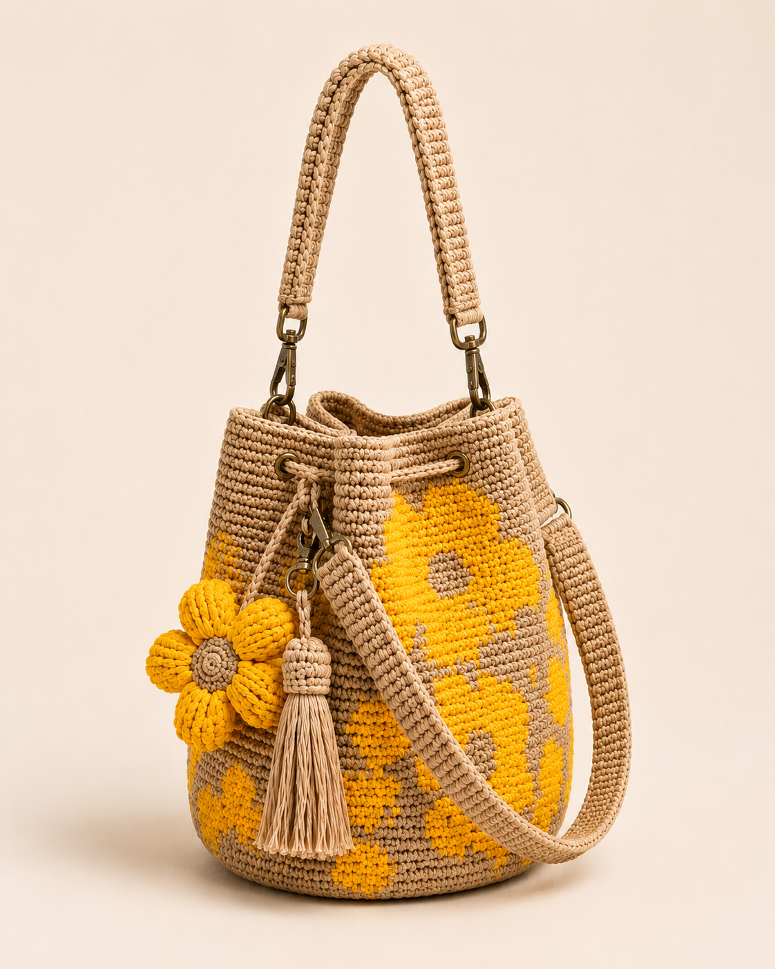 Hand-Crocheted Flower Bucket Bag
